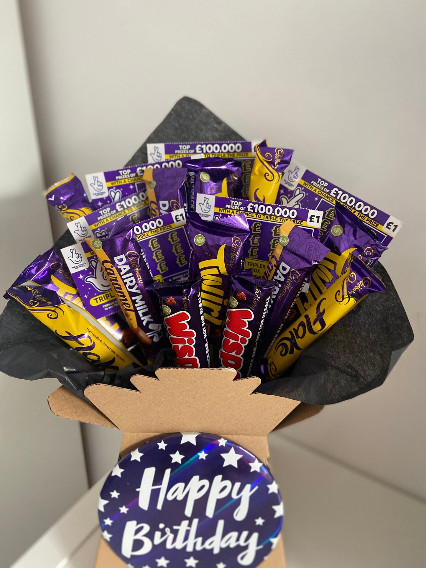 Birthday bouquet with Cadburys chocolate and scratchcards