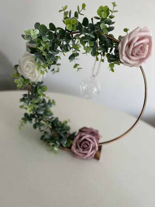 Dusky pink rustic wedding centrepieces with tealight holder