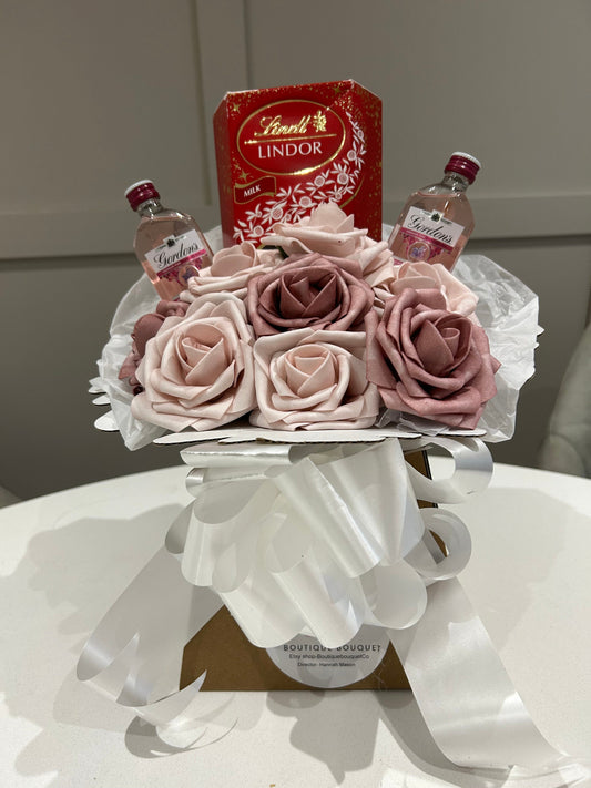 Pink gin gift…Gordon’s pink gin & lindt chocolate bouquet # pink gin bouquet
